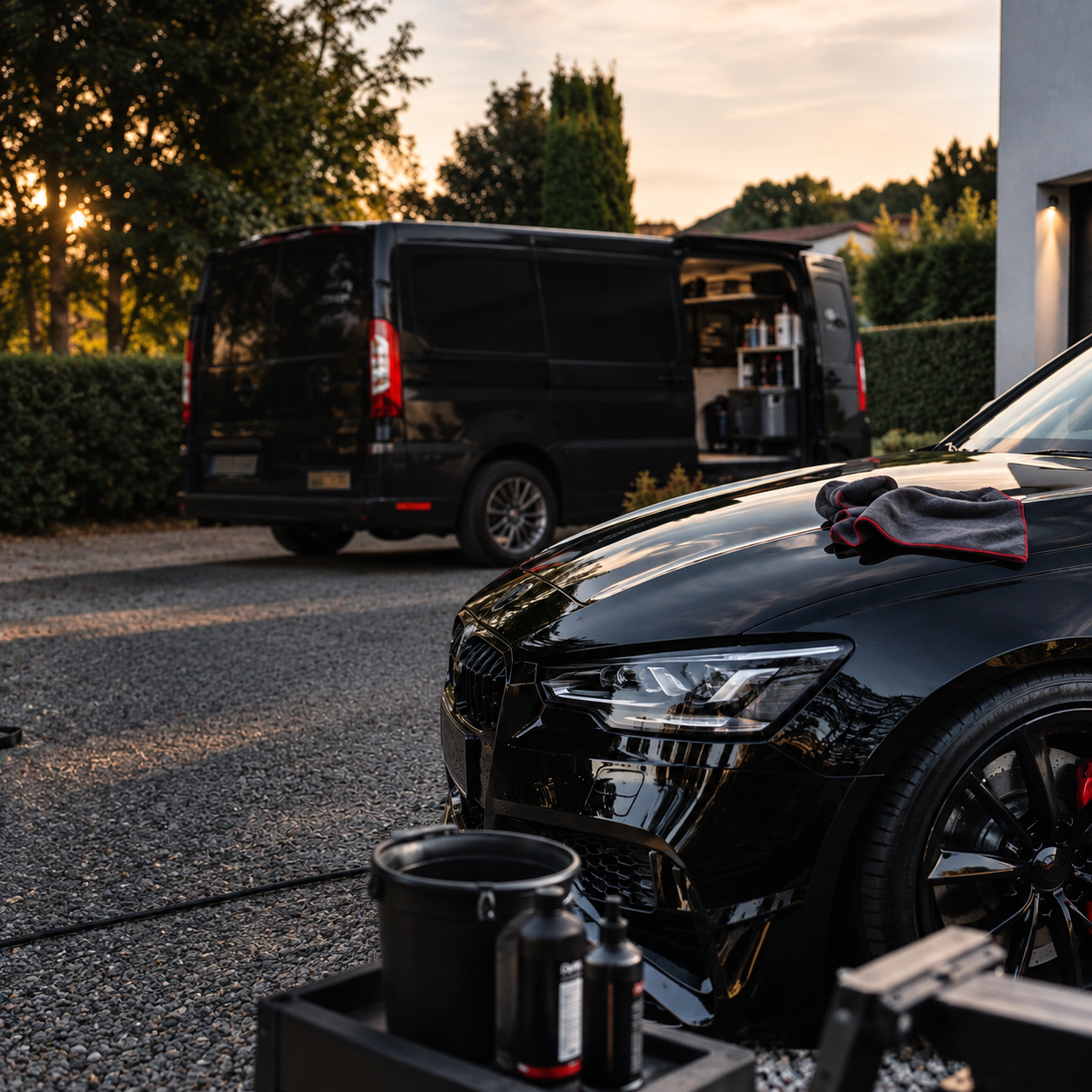 Nettoyage minutieux à la main d'une carrosserie noire haut de gamme, DH Auto